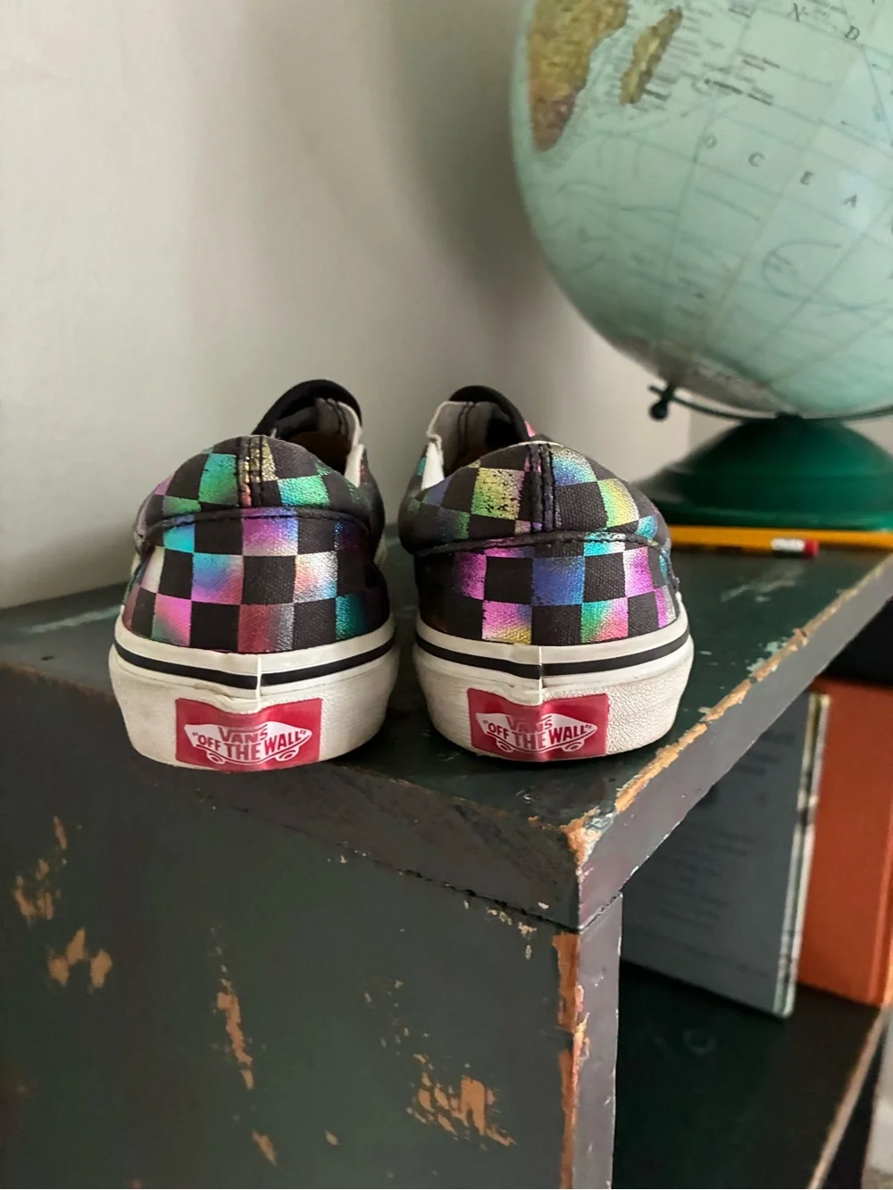 Vans Iridescent Rainbow Checkered Slip On Tennis Shoes Kids Size 2